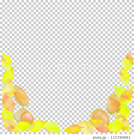 由落葉和橡子製成的秋天般的框架。使用水彩插圖。 115784061