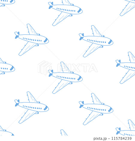 Seamless Pattern Passenger plane in flight. Vector illustration of an airplane doodle sketch Seamless Pattern Passenger plane in flight. Vector illustration of an airplane doodle sketch 115784239