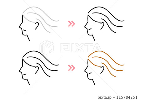 女性のヘアカラーリングを表したアイコンセット 女性のヘアカラーリングを表したアイコンセット 115784251