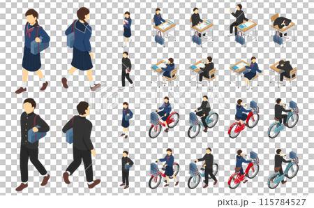 Isometric illustration: Junior high school student set 115784527