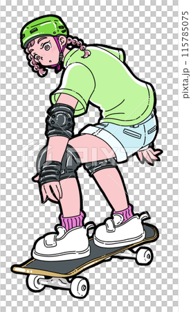スケートボードをする女の子のイラスト素材 [115785075] - PIXTA