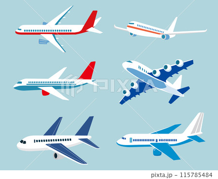 飛行機のある青空の背景イラストセット 飛行機のある青空の背景イラストセット 115785484