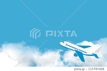 飛行機のある青空の背景イラスト 115785486