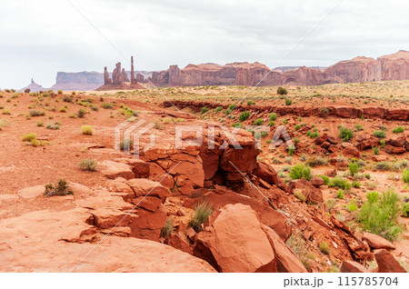 Classic western imagery at Monument Valley Classic western imagery at Monument Valley 115785704