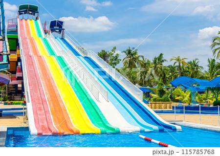 Water Slider, Siam Amazing Park. Water Park Funny Happy activity fresh cool in Summer season. Water Slider, Siam Amazing Park. Water Park Funny Happy activity fresh cool in Summer season. 115785768