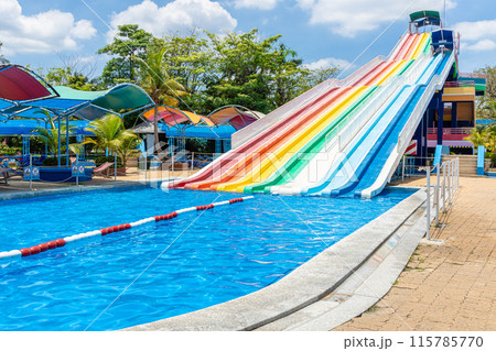 Water Slider, Siam Amazing Park. Water Park Funny Happy activity fresh cool in Summer season. 115785770