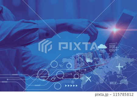 Digital Technology Global Management in Logistic Industry Concept. Shipping Import Export Cargo Tracking Connectivity Background. 115785812