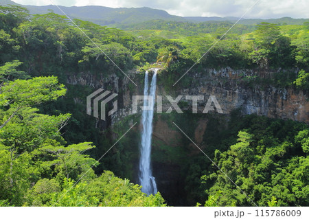 インド洋の貴婦人とも称される島国モーリシャス 西部のブラックリバー県シャマレル村にあるシャマレルの滝 インド洋の貴婦人とも称される島国モーリシャス 西部のブラックリバー県シャマレル村にあるシャマレルの滝 115786009