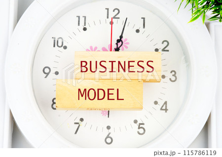 BUSINESS MODEL text inscription on the wooden blocks 115786119