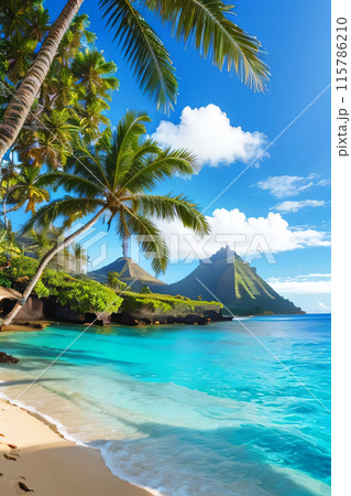 カープ島の桟橋から見た青い海 115786210