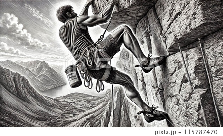 岸壁にアタックするクライマー 115787470
