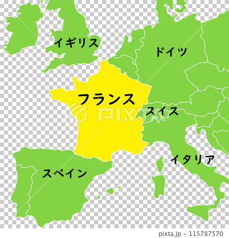 フランスと周辺のヨーロッパ諸国の名前入り地図イラスト素材のイラスト