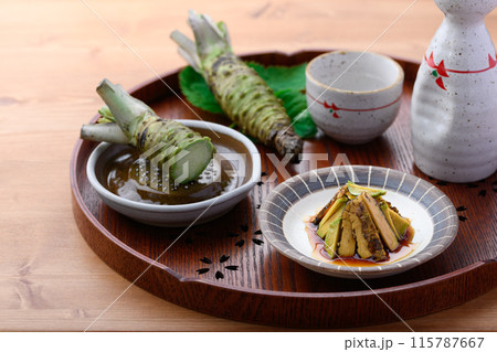 ツーンと辛い 本わさび(生山葵)の醤油漬け わさびのシャキシャキの食感がおもしろい一品 ツーンと辛い 本わさび(生山葵)の醤油漬け わさびのシャキシャキの食感がおもしろい一品 115787667
