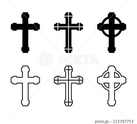 Catholic cross set, silhouette of religious Christian symbol, icon shape collection 115787753