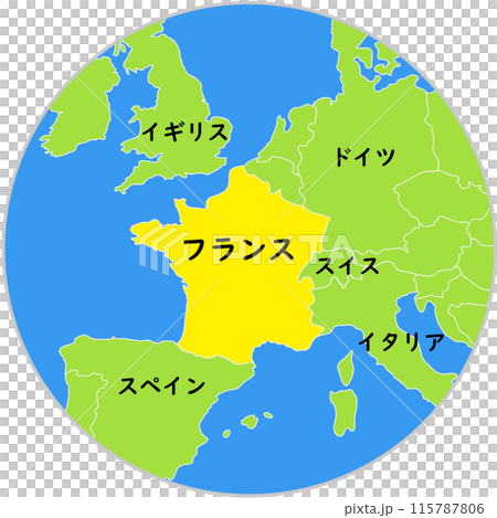 フランスと名前入りのヨーロッパ諸国の地図イラスト 115787806