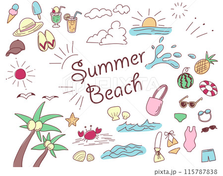 夏のビーチのイラストセット(カラー) 115787838