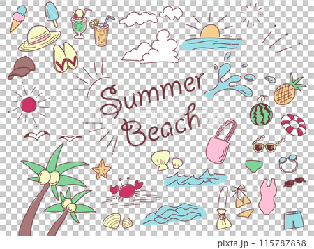 夏日海灘插畫集（彩色） 115787838