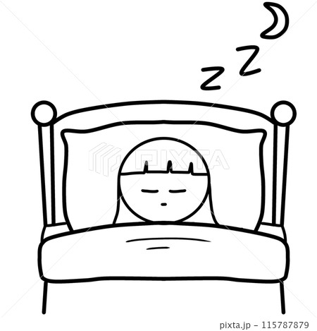 line drawing of woman sleeping on a bed  115787879