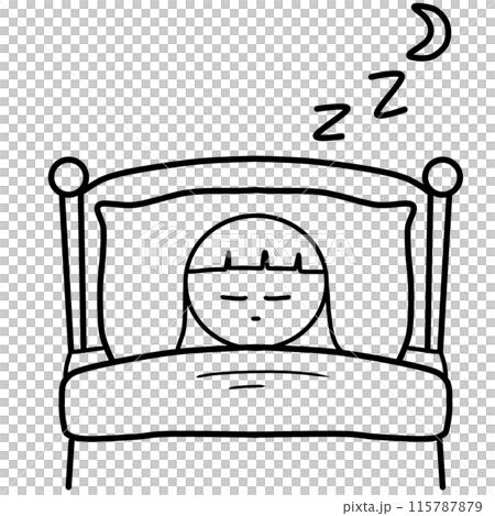 line drawing of woman sleeping on a bed  115787879