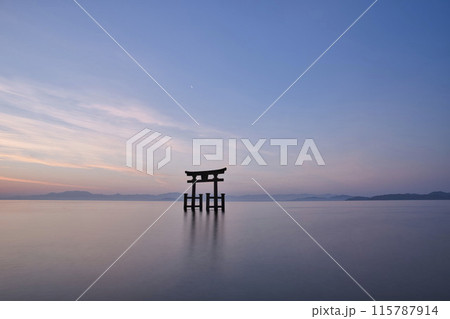 白髭神社 早朝の湖中大鳥居 横構図5 白髭神社 早朝の湖中大鳥居 横構図5 115787914