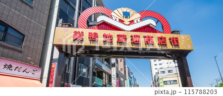 「東京都」快晴の青空と巣鴨地蔵通商店街の風景　豊島区 115788203