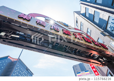「東京都」快晴の青空と巣鴨地蔵通商店街の風景 豊島区 「東京都」快晴の青空と巣鴨地蔵通商店街の風景 豊島区 115788216