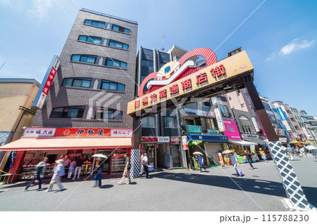 「東京都」快晴の青空と巣鴨地蔵通商店街の風景 豊島区 「東京都」快晴の青空と巣鴨地蔵通商店街の風景 豊島区 115788230