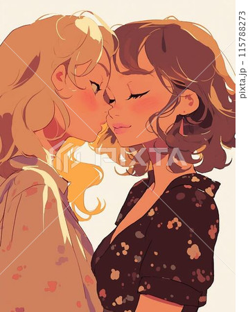 美女二人がキスをするシーン 115788273