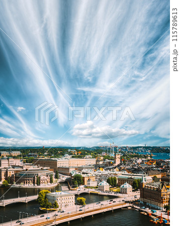 Stockholm, Sweden. Great Church In Cityscape Skyline. Elevated View Of City Center Stockholm, Sweden. Great Church In Cityscape Skyline. Elevated View Of City Center 115789613