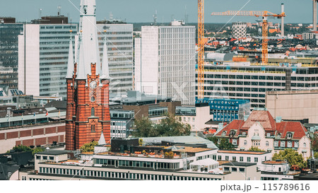 Stockholm, Sweden. Elevated View Of St. Clara Or Saint Klara Church In Summer Sunny Modern Cityscape Skyline Stockholm, Sweden. Elevated View Of St. Clara Or Saint Klara Church In Summer Sunny Modern Cityscape Skyline 115789616