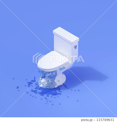 3DCG｜アイソメトリック｜便器から水が溢れて床が濡れてしまう水のトラブル 115789631