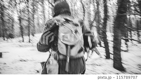 Soldier Retreats From Enemy Attack. Re-enactor Dressed As American Infantry Soldier Fast Running By Forest In Cold Winter Day. Usa Army Soldiers Of World War Ii. Will To Life. Heroes Of War. Chasing Soldier Retreats From Enemy Attack. Re-enactor Dressed As American Infantry Soldier Fast Running By Forest In Cold Winter Day. Usa Army Soldiers Of World War Ii. Will To Life. Heroes Of War. Chasing 115789707