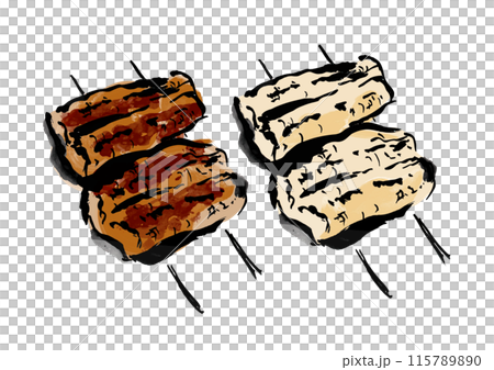 Hand-drawn Japanese-style brush-written illustration of skewered grilled and unagi (grilled eel) 115789890