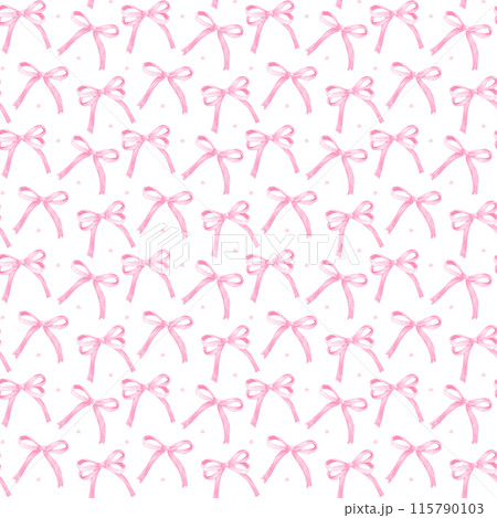 Pink Coquette pattern seamless pink ribbon bow Preppy repeat transparent background. Pink Coquette pattern seamless pink ribbon bow Preppy repeat transparent background. 115790103