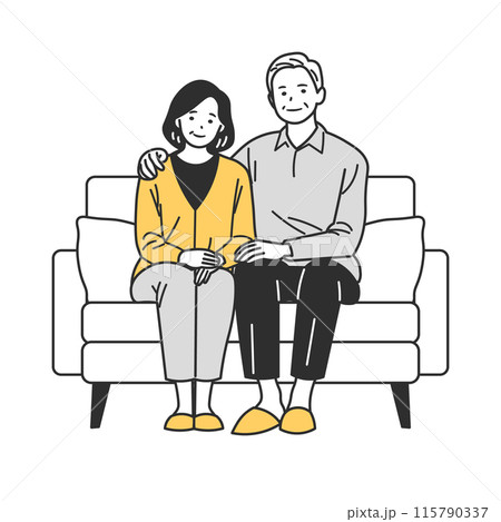 ソファに座るシニア男性とシニア女性の家族 ソファに座るシニア男性とシニア女性の家族 115790337