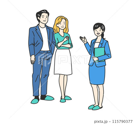 部屋や保険を案内する女性とカップル 115790377