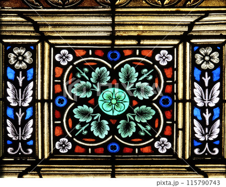 Stained glass window in parish church of Saint Mark in Zagreb, Croatia Stained glass window in parish church of Saint Mark in Zagreb, Croatia 115790743