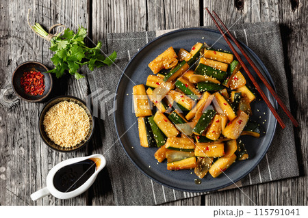 Japanese Hibachi Zucchini on a plate, top view 115791041