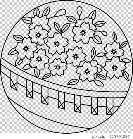 Line drawing circular Hanafuda curtain Yayoi cherry blossom March cherry blossom curtain 115791857