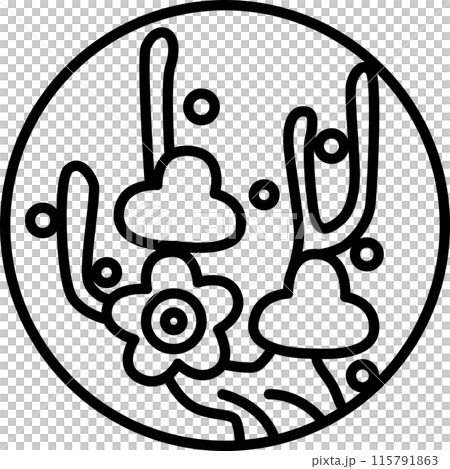 線描圓形迷你花札如月梅二月梅渣 115791863