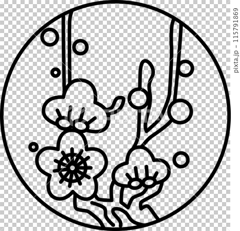 線描圓形簡單花札如月梅二月梅渣 線描圓形簡單花札如月梅二月梅渣 115791869
