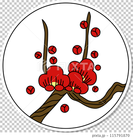 貼紙風格圓形花札如月梅二月梅渣 115791870