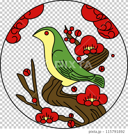 カラー円形花札 鶯 如月 梅 2月 梅に鶯 カラー円形花札 鶯 如月 梅 2月 梅に鶯 115791892