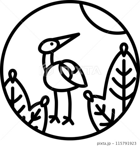 線画円形ミニ花札 睦月 松 鶴 1月 松に鶴 線画円形ミニ花札 睦月 松 鶴 1月 松に鶴 115791923