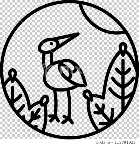 線画円形ミニ花札 睦月 松 鶴 1月 松に鶴 線画円形ミニ花札 睦月 松 鶴 1月 松に鶴 115791923