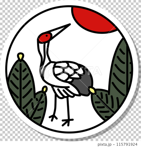 Sticker-style circular simple Hanafuda cards - January, Pine and Crane - Pine and Crane Sticker-style circular simple Hanafuda cards - January, Pine and Crane - Pine and Crane 115791924