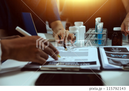 Group of professional medical doctor team meeting training medical in uniform working discussing and talk with patients record, teaching medic team, sit in hospital.health medical care concept 115792143