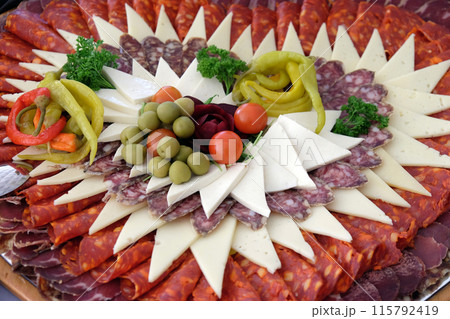 Classic Croatian starter plate with Fine Croatian sliced salami and cheese 115792419