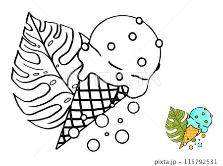 Summer tropical coloring book with ice cream, list of monsters. 115792531