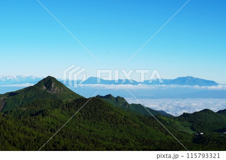 初夏の志賀高原 渋峠のぞきより望む北信五岳 天空の大パノラマと雲海の風景 初夏の志賀高原 渋峠のぞきより望む北信五岳 天空の大パノラマと雲海の風景 115793321